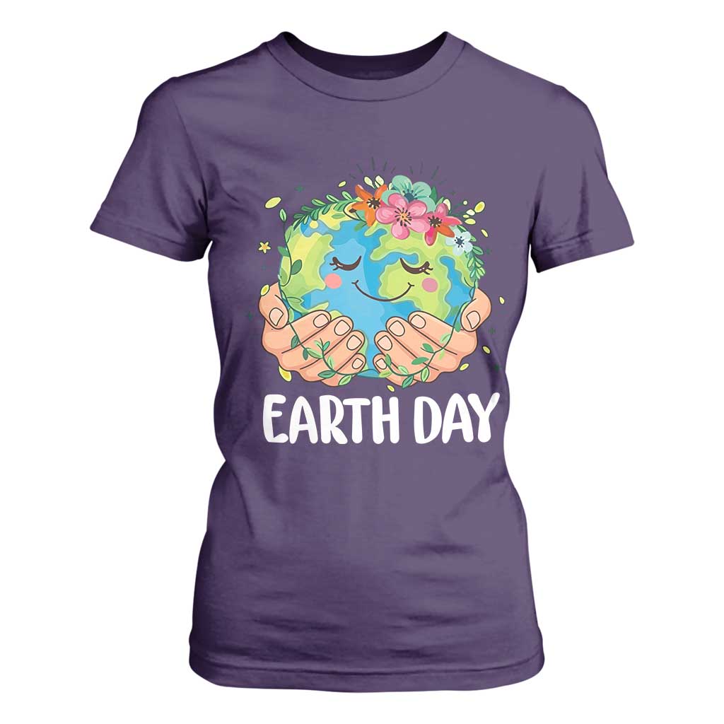 Cute Earth with Floral Earth Day T Shirt For Women TS14 Purple Print Your Wear