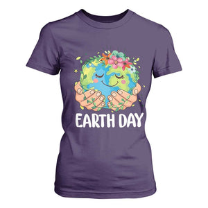 Cute Earth with Floral Earth Day T Shirt For Women TS14 Purple Print Your Wear