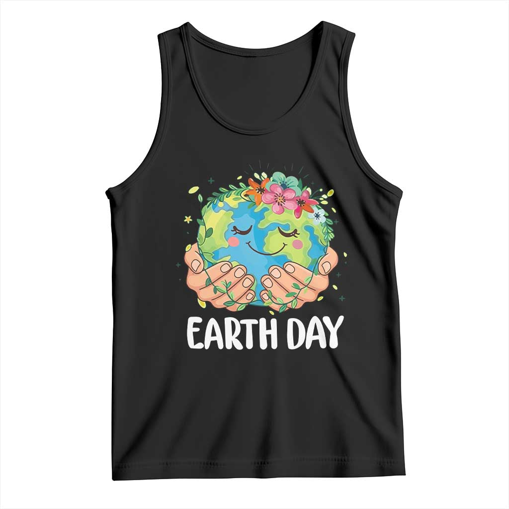 Cute Earth with Floral Earth Day Tank Top TS14 Black Print Your Wear
