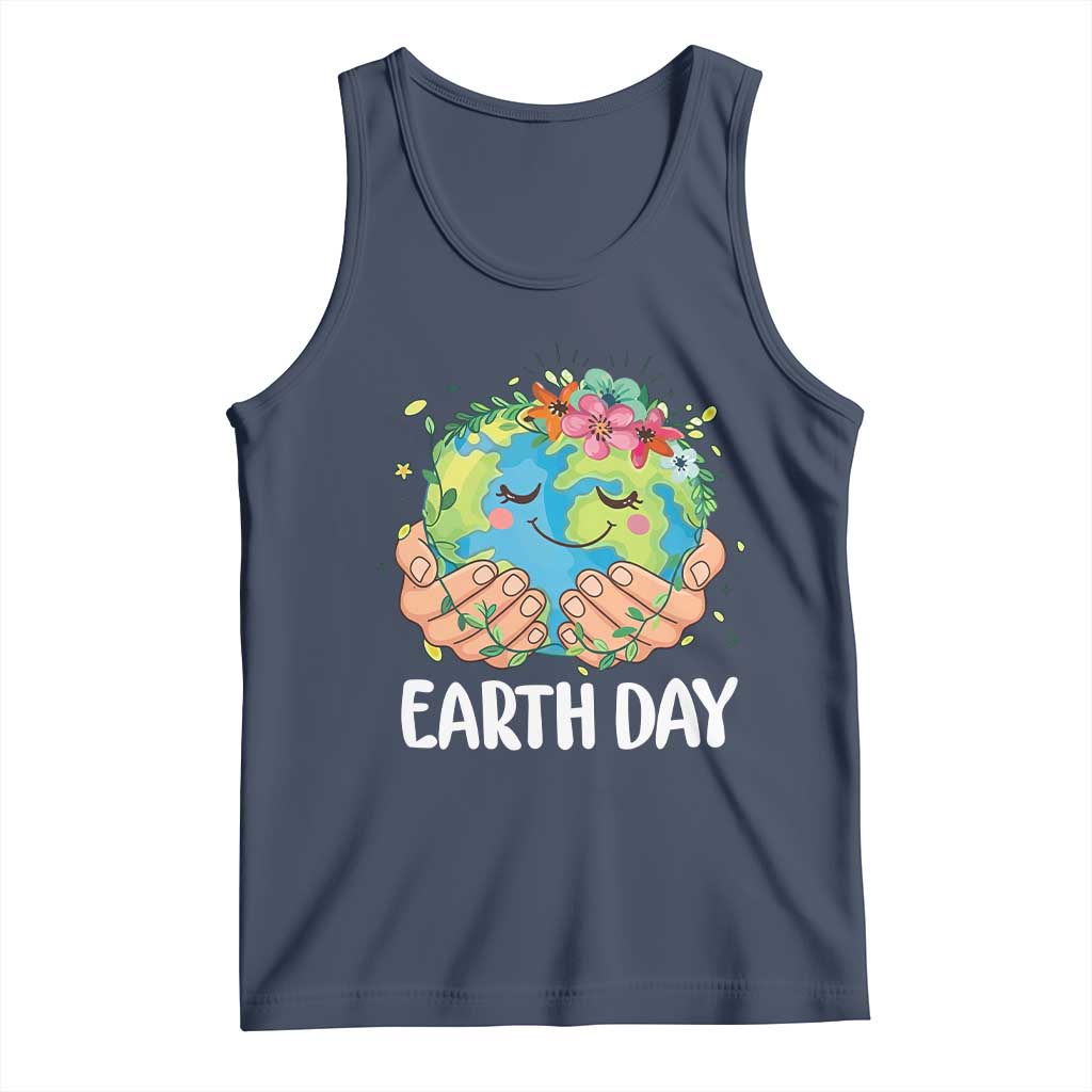 Cute Earth with Floral Earth Day Tank Top TS14 Navy Print Your Wear