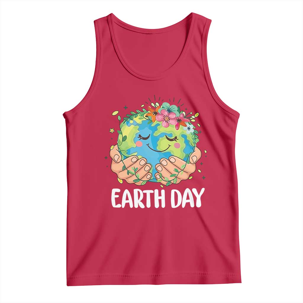 Cute Earth with Floral Earth Day Tank Top TS14 Red Print Your Wear