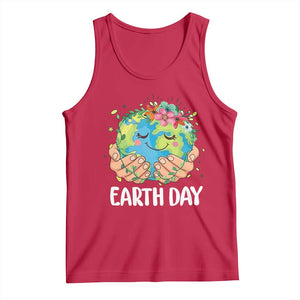 Cute Earth with Floral Earth Day Tank Top TS14 Red Print Your Wear