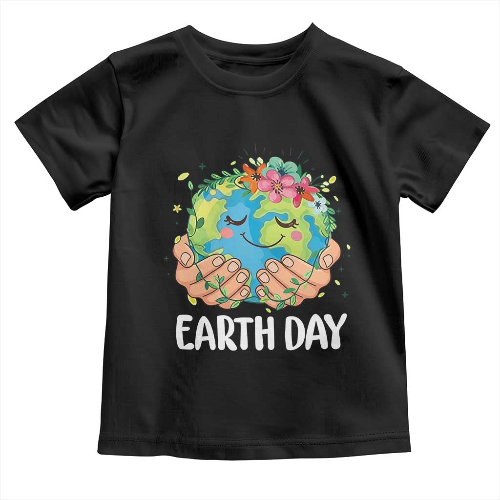 Cute Earth with Floral Earth Day Toddler T Shirt TS14 Black Print Your Wear
