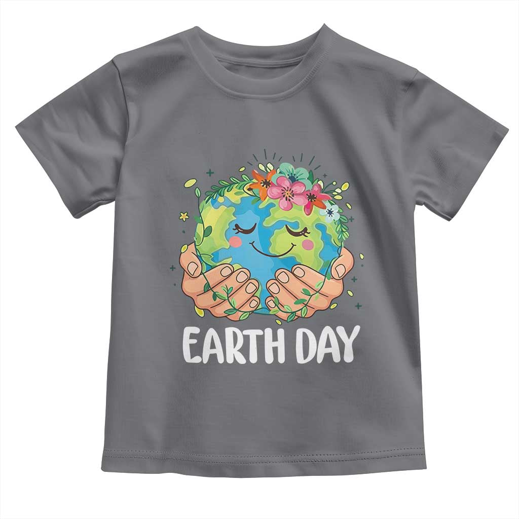 Cute Earth with Floral Earth Day Toddler T Shirt TS14 Charcoal Print Your Wear