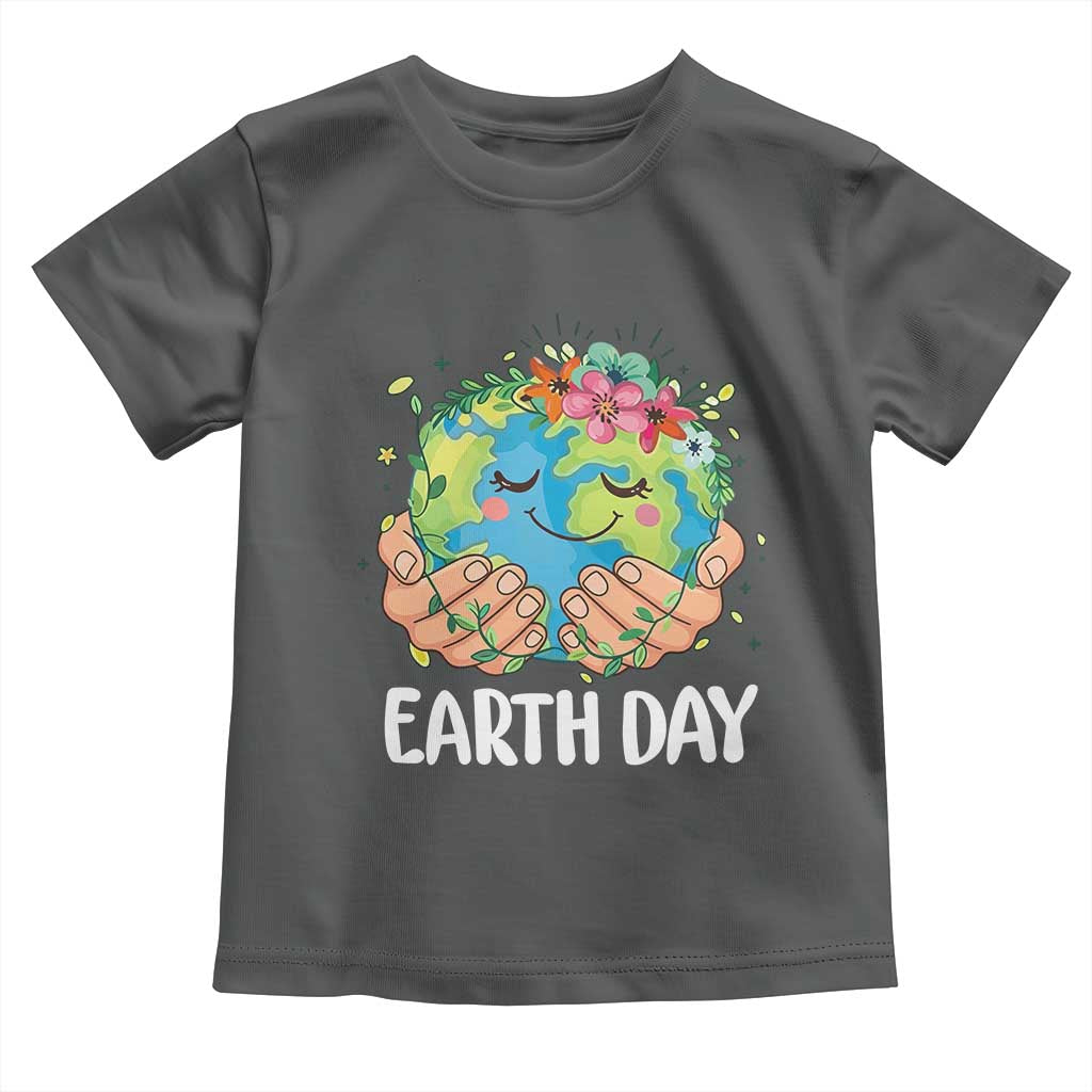 Cute Earth with Floral Earth Day Toddler T Shirt TS14 Dark Heather Print Your Wear