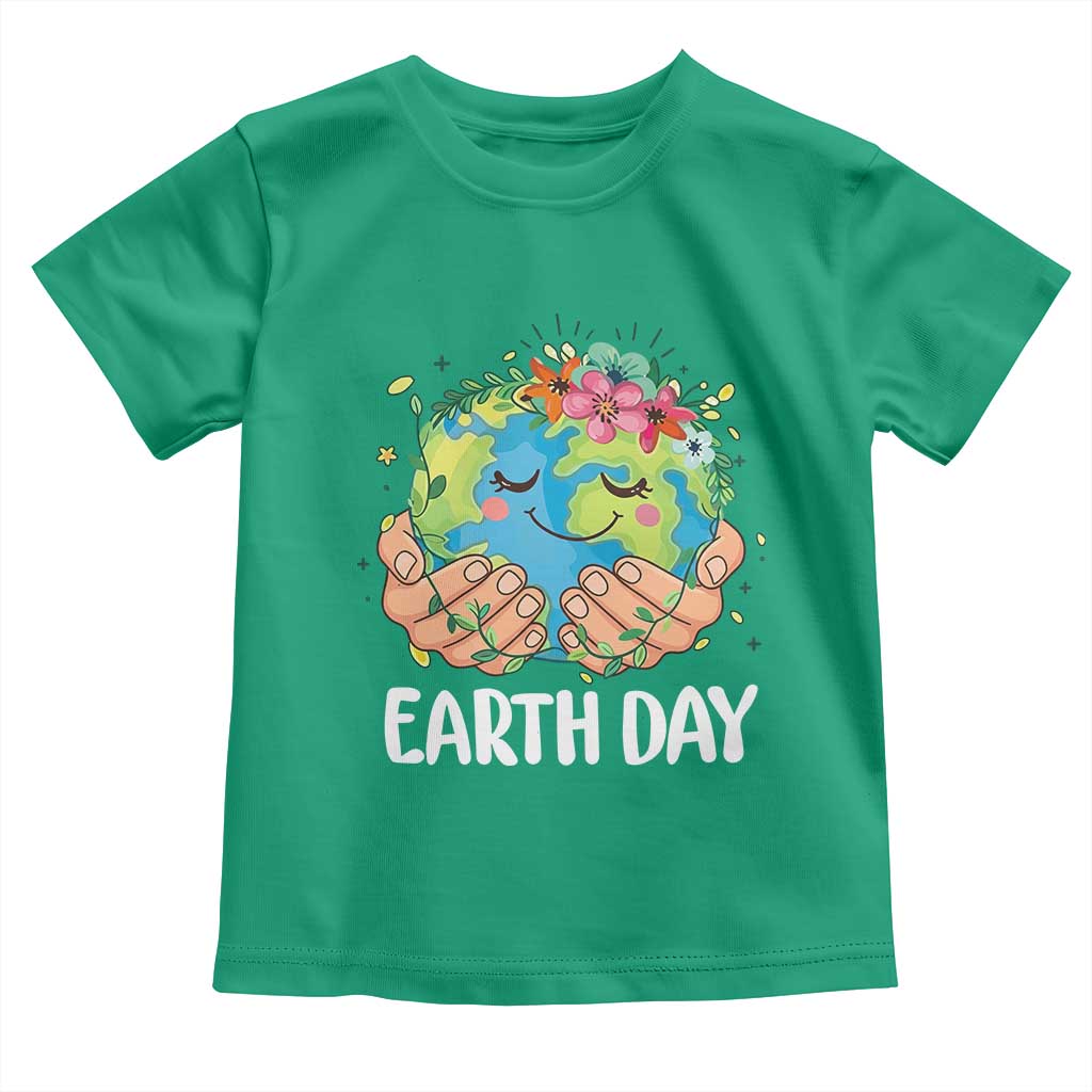 Cute Earth with Floral Earth Day Toddler T Shirt TS14 Irish Green Print Your Wear
