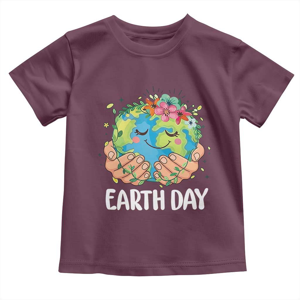 Cute Earth with Floral Earth Day Toddler T Shirt TS14 Maroon Print Your Wear
