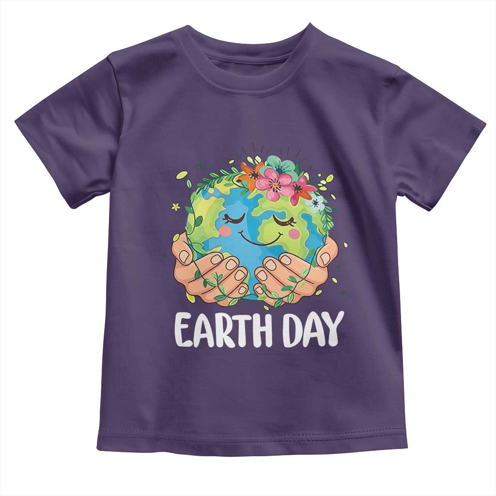 Cute Earth with Floral Earth Day Toddler T Shirt TS14 Purple Print Your Wear