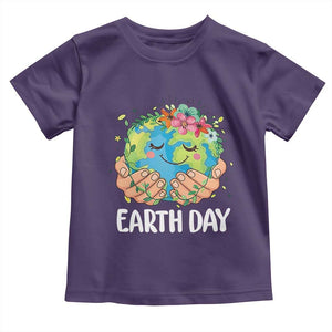Cute Earth with Floral Earth Day Toddler T Shirt TS14 Purple Print Your Wear