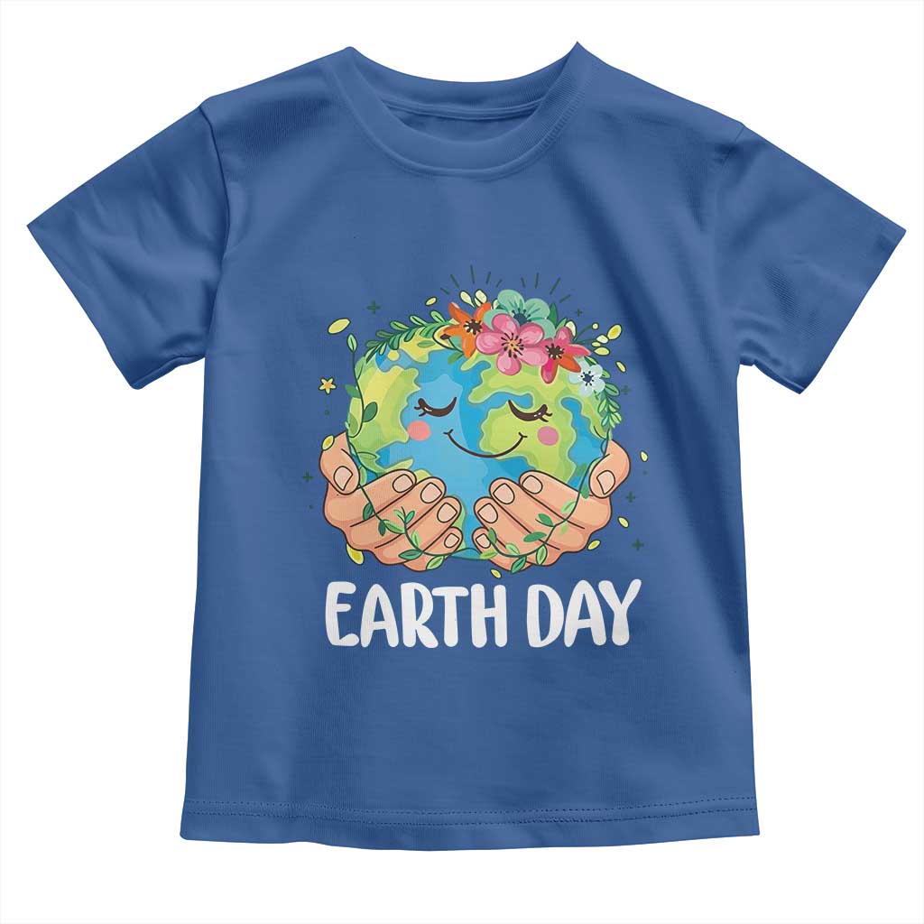 Cute Earth with Floral Earth Day Toddler T Shirt TS14 Royal Blue Print Your Wear