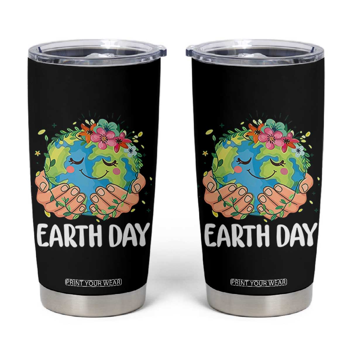 Cute Earth with Floral Earth Day Tumbler Cup TS14 Black Print Your Wear