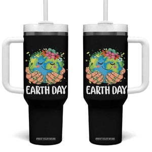 Cute Earth with Floral Earth Day Tumbler With Handle TS14 One Size: 40 oz Black Print Your Wear
