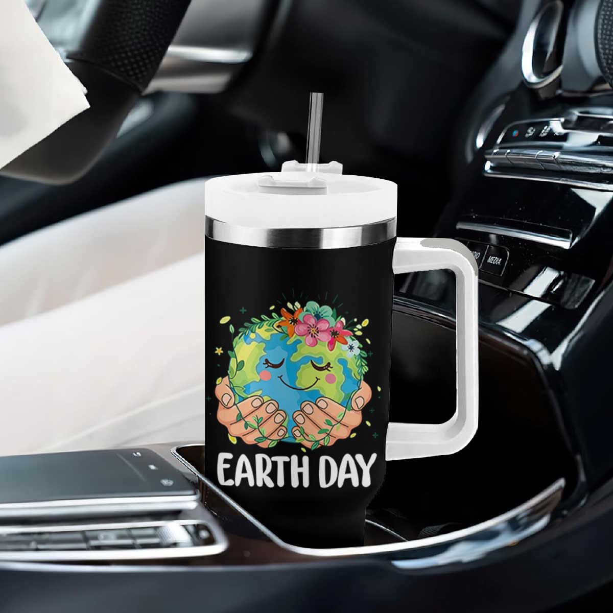 Cute Earth with Floral Earth Day Tumbler With Handle TS14 Print Your Wear