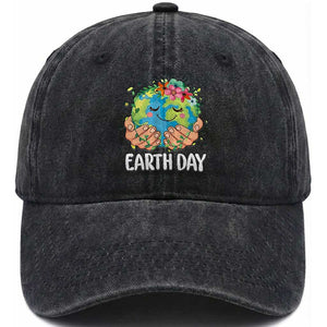 Cute Earth with Floral Earth Day Washed Cotton Baseball Cap TS14 Print Your Wear