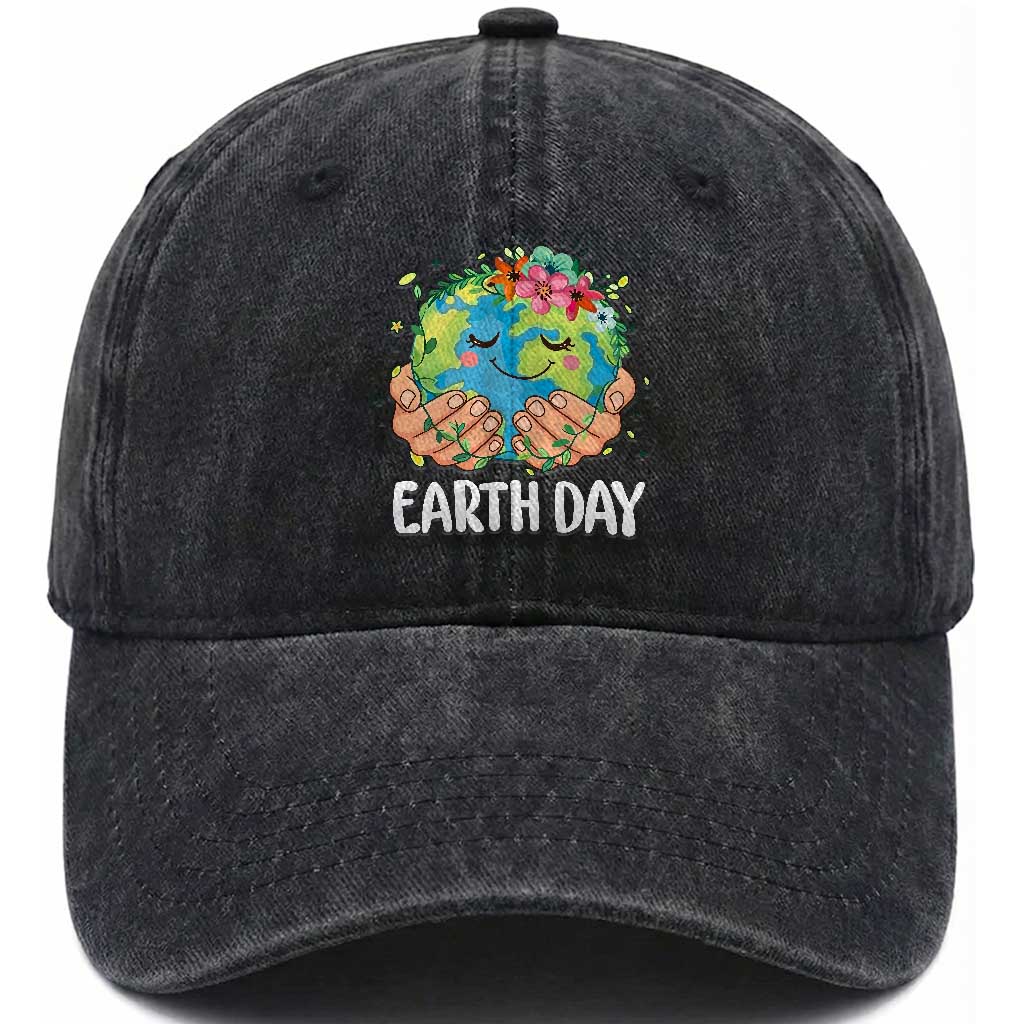 Cute Earth with Floral Earth Day Washed Cotton Baseball Cap TS14 Print Your Wear