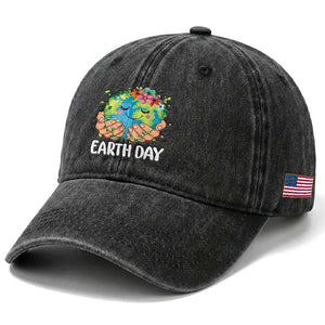 Cute Earth with Floral Earth Day Washed Cotton Baseball Cap TS14 Print Your Wear