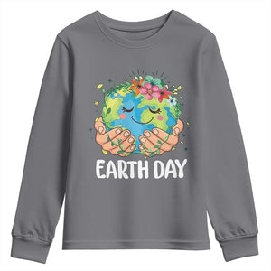 Cute Earth with Floral Earth Day Youth Sweatshirt TS14 Charcoal Print Your Wear