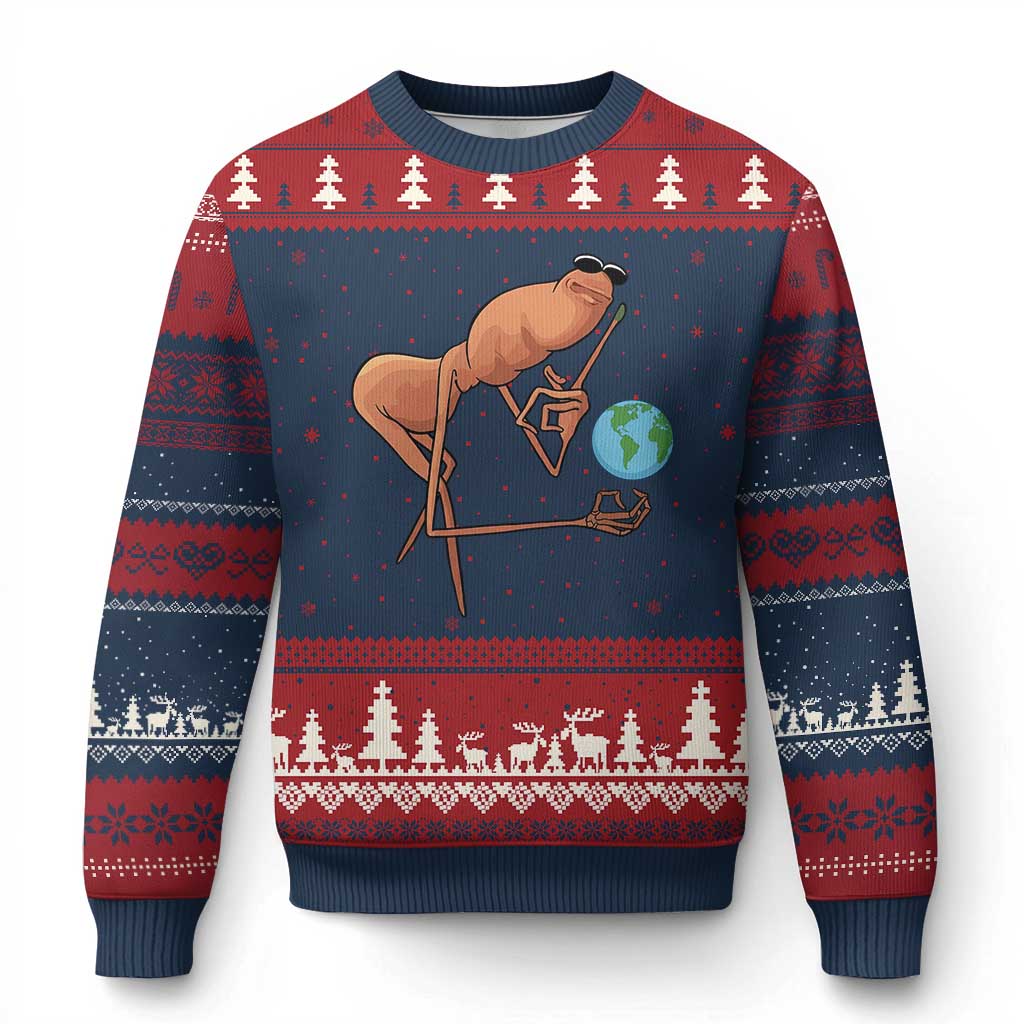 Happy Earth Day Ugly Christmas Sweater Funny Marcus The Worm Eco Friendly TS14 Navy Red Print Your Wear
