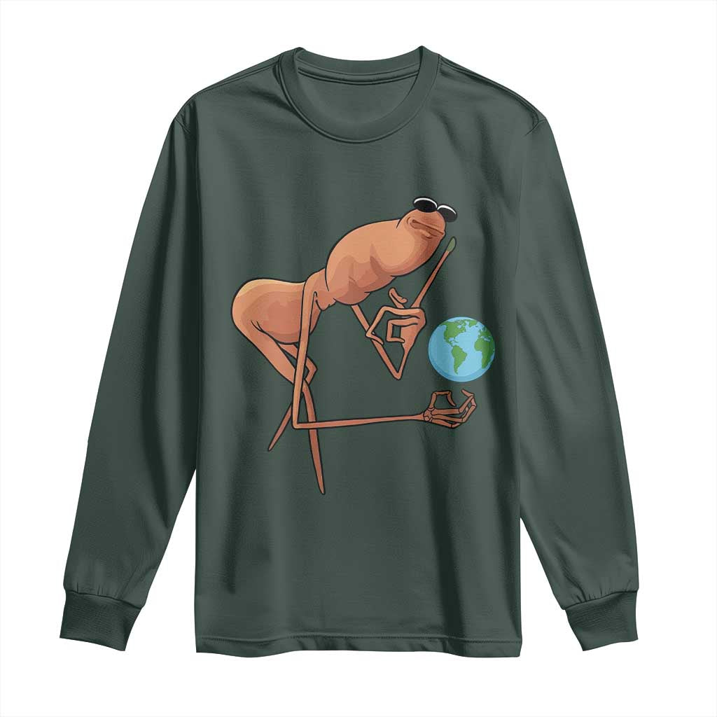 Happy Earth Day Long Sleeve Shirt Funny Marcus The Worm Eco Friendly TS14 Dark Forest Green Print Your Wear