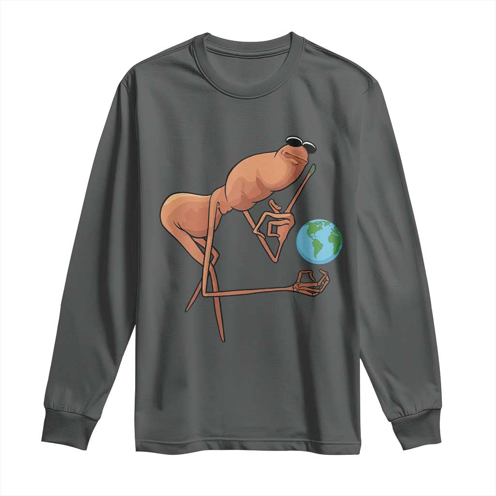 Happy Earth Day Long Sleeve Shirt Funny Marcus The Worm Eco Friendly TS14 Dark Heather Print Your Wear