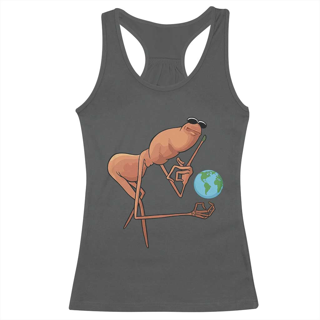 Happy Earth Day Racerback Tank Top Funny Marcus The Worm Eco Friendly TS14 Dark Heather Print Your Wear