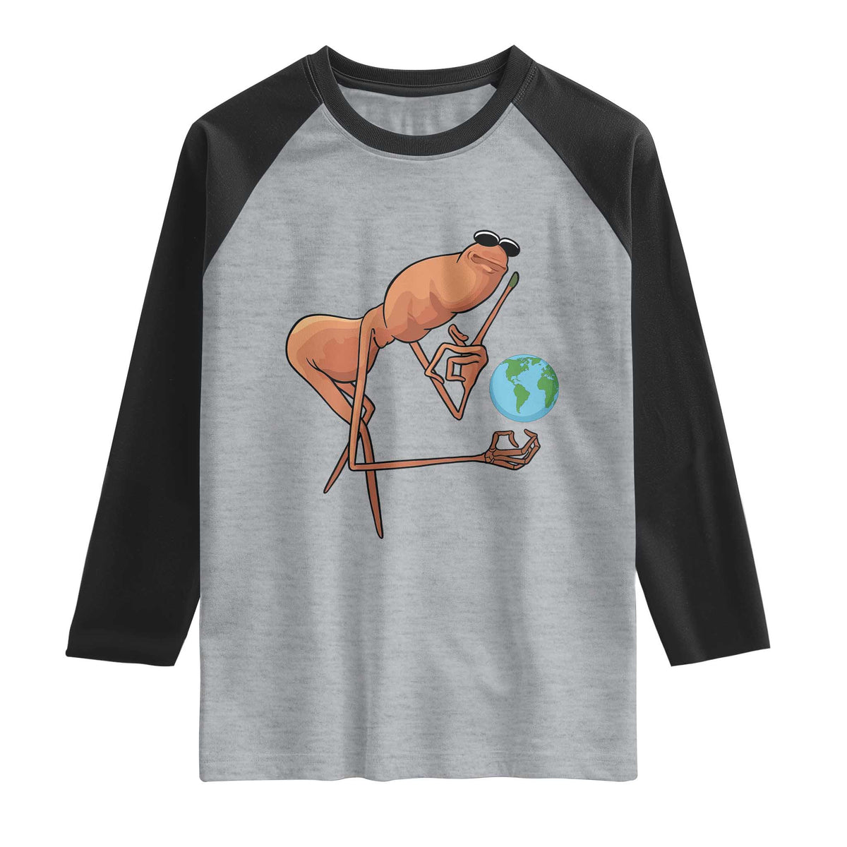 Happy Earth Day Raglan Shirt Funny Marcus The Worm Eco Friendly TS14 Heather Gray Black Print Your Wear