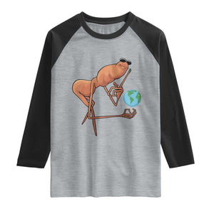 Happy Earth Day Raglan Shirt Funny Marcus The Worm Eco Friendly TS14 Heather Gray Black Print Your Wear