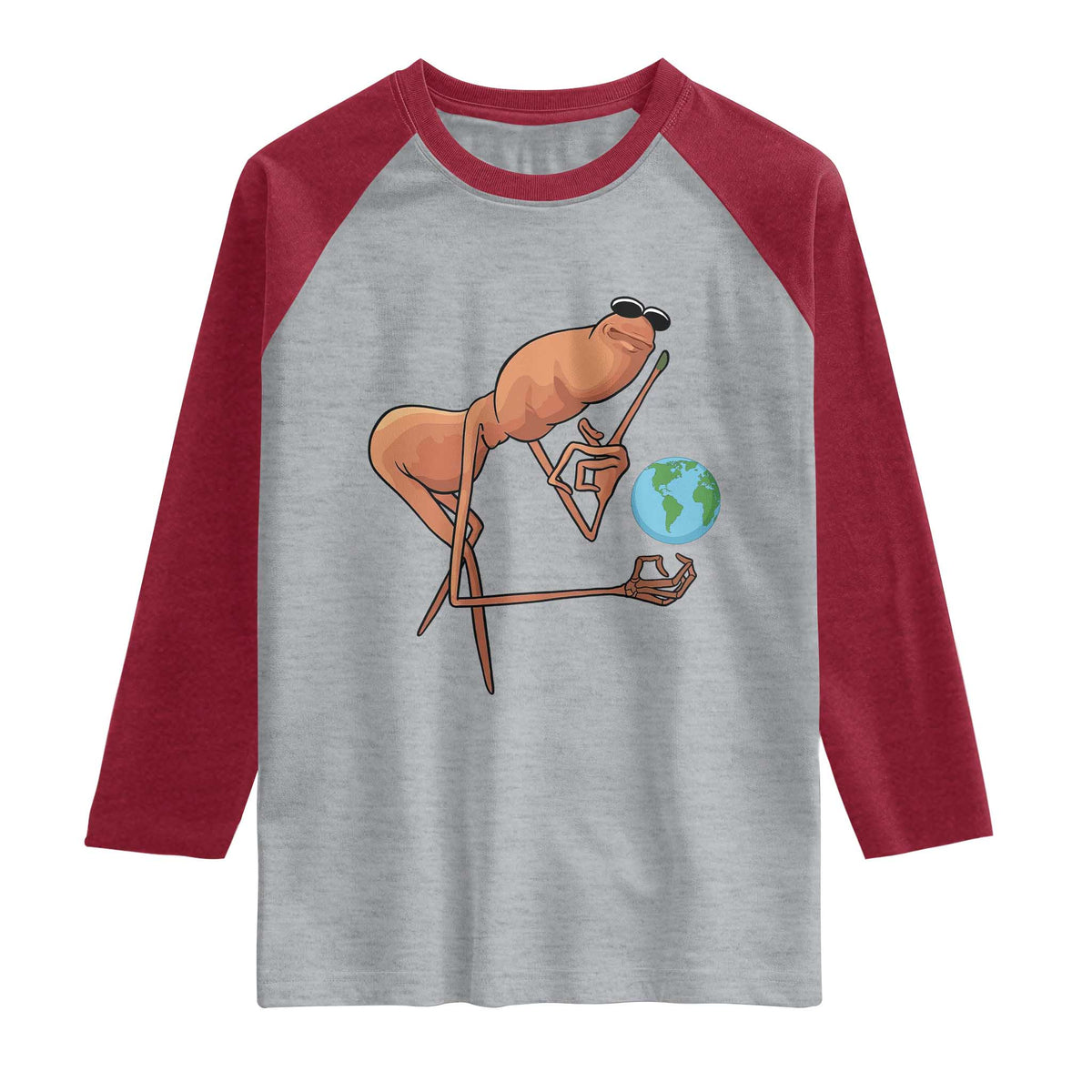 Happy Earth Day Raglan Shirt Funny Marcus The Worm Eco Friendly TS14 Heather Gray Heather Red Print Your Wear