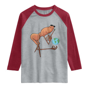 Happy Earth Day Raglan Shirt Funny Marcus The Worm Eco Friendly TS14 Heather Gray Heather Red Print Your Wear