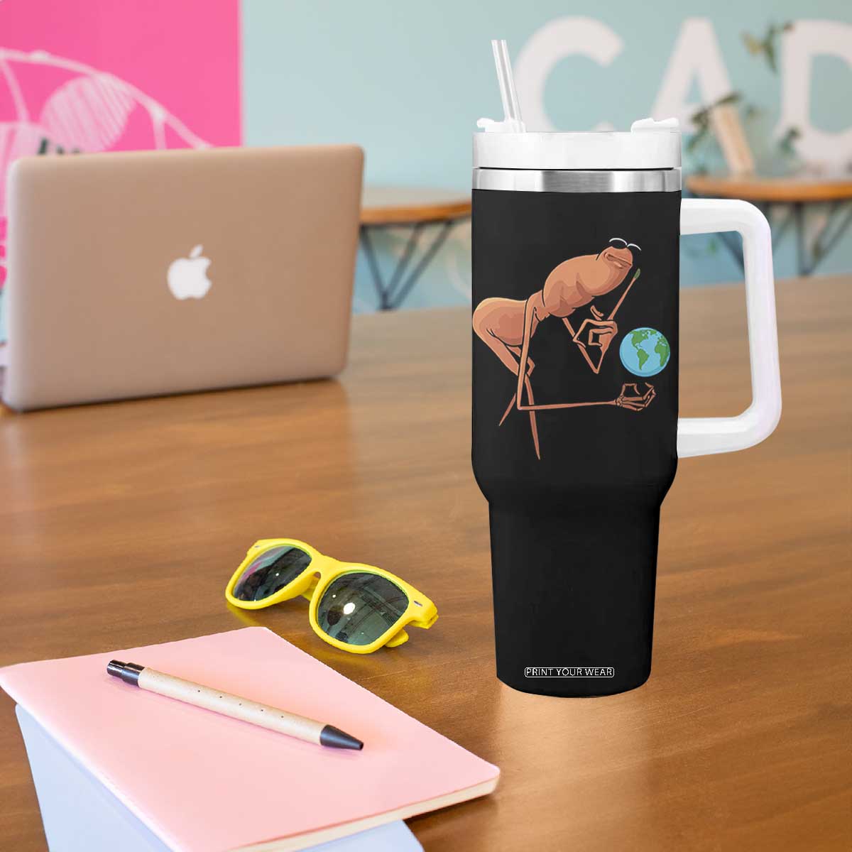 Happy Earth Day Tumbler With Handle Funny Marcus The Worm Eco Friendly TS14 Print Your Wear