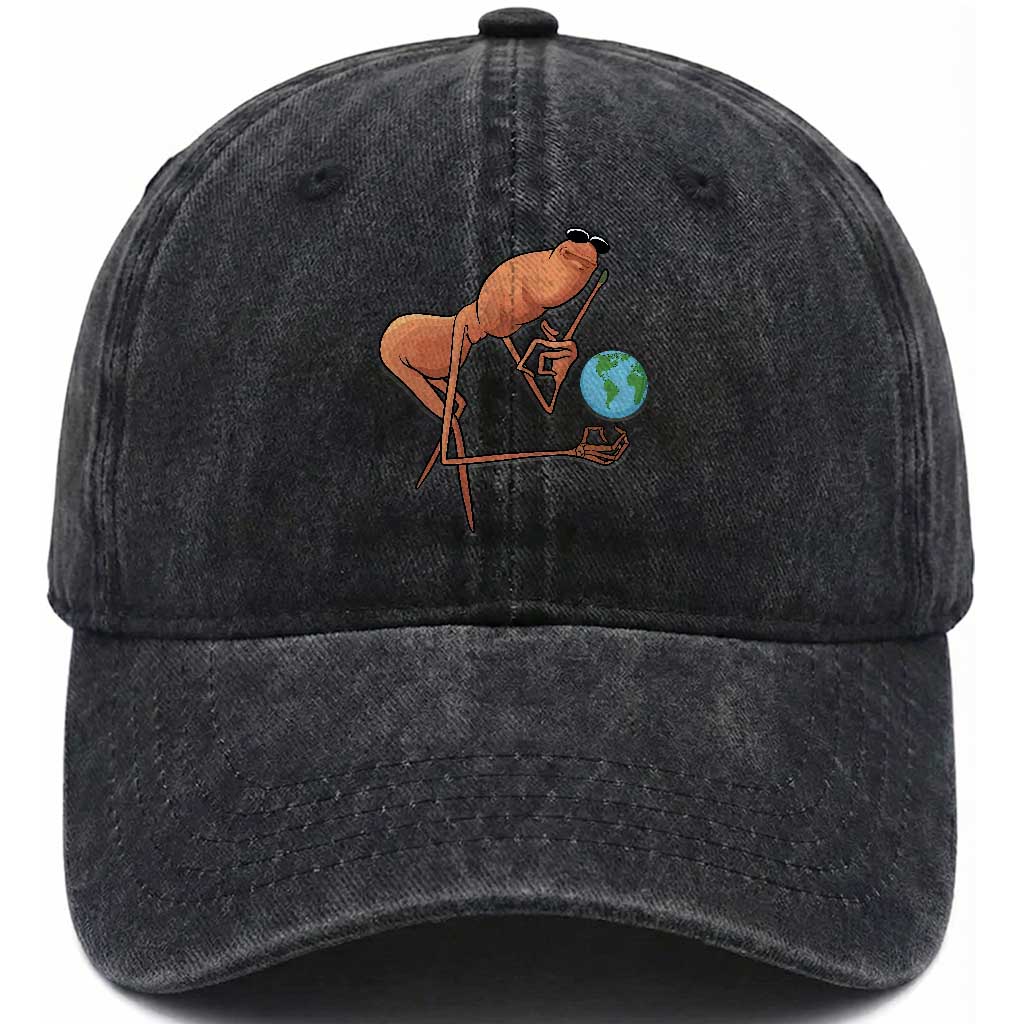 Happy Earth Day Washed Cotton Baseball Cap Funny Marcus The Worm Eco Friendly TS14 Print Your Wear
