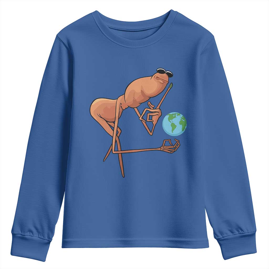 Happy Earth Day Youth Sweatshirt Funny Marcus The Worm Eco Friendly TS14 Royal Blue Print Your Wear