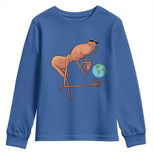 Happy Earth Day Youth Sweatshirt Funny Marcus The Worm Eco Friendly TS14 Royal Blue Print Your Wear