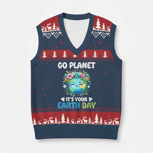 Go Planet It's Your Earth Day V-Neck Knit Sweater Vest Funny Sarcastic Nature Lover TS14 Navy Red Print Your Wear