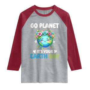 Go Planet It's Your Earth Day Raglan Shirt Funny Sarcastic Nature Lover TS14 Heather Gray Heather Red Print Your Wear