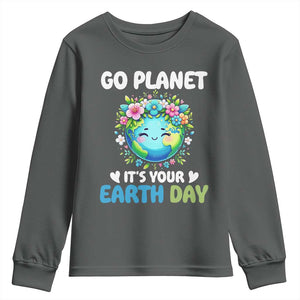 Go Planet It's Your Earth Day Youth Sweatshirt Funny Sarcastic Nature Lover TS14 Dark Heather Print Your Wear