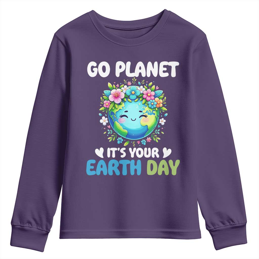 Go Planet It's Your Earth Day Youth Sweatshirt Funny Sarcastic Nature Lover TS14 Purple Print Your Wear