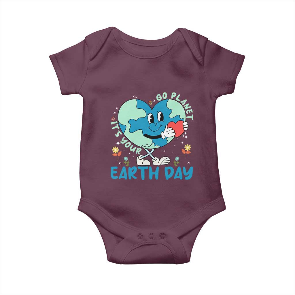 Go Planet It's Your Earth Day Baby Onesie Cute Nature Lover Heart Earth TS14 Maroon Print Your Wear