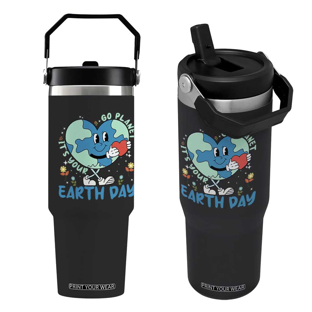 Go Planet It's Your Earth Day Flip Straw Tumbler Cute Nature Lover Heart Earth TS14 One Size: 30 oz Black Print Your Wear