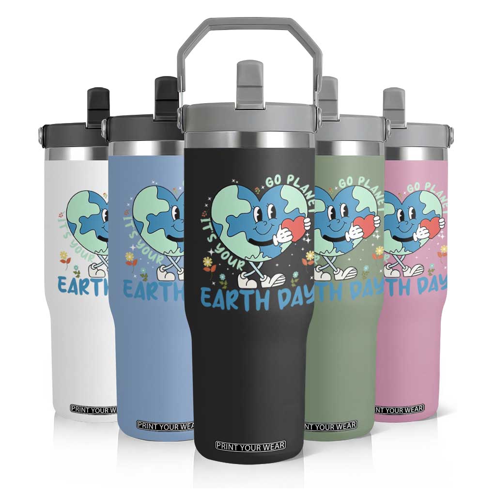 Go Planet It's Your Earth Day Flip Straw Tumbler Cute Nature Lover Heart Earth TS14 Print Your Wear