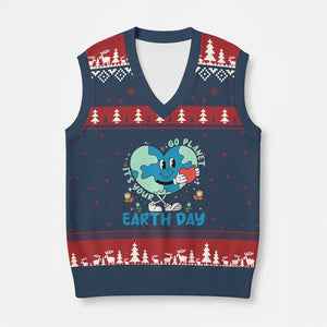 Go Planet It's Your Earth Day V-Neck Knit Sweater Vest Cute Nature Lover Heart Earth TS14 Navy Red Print Your Wear