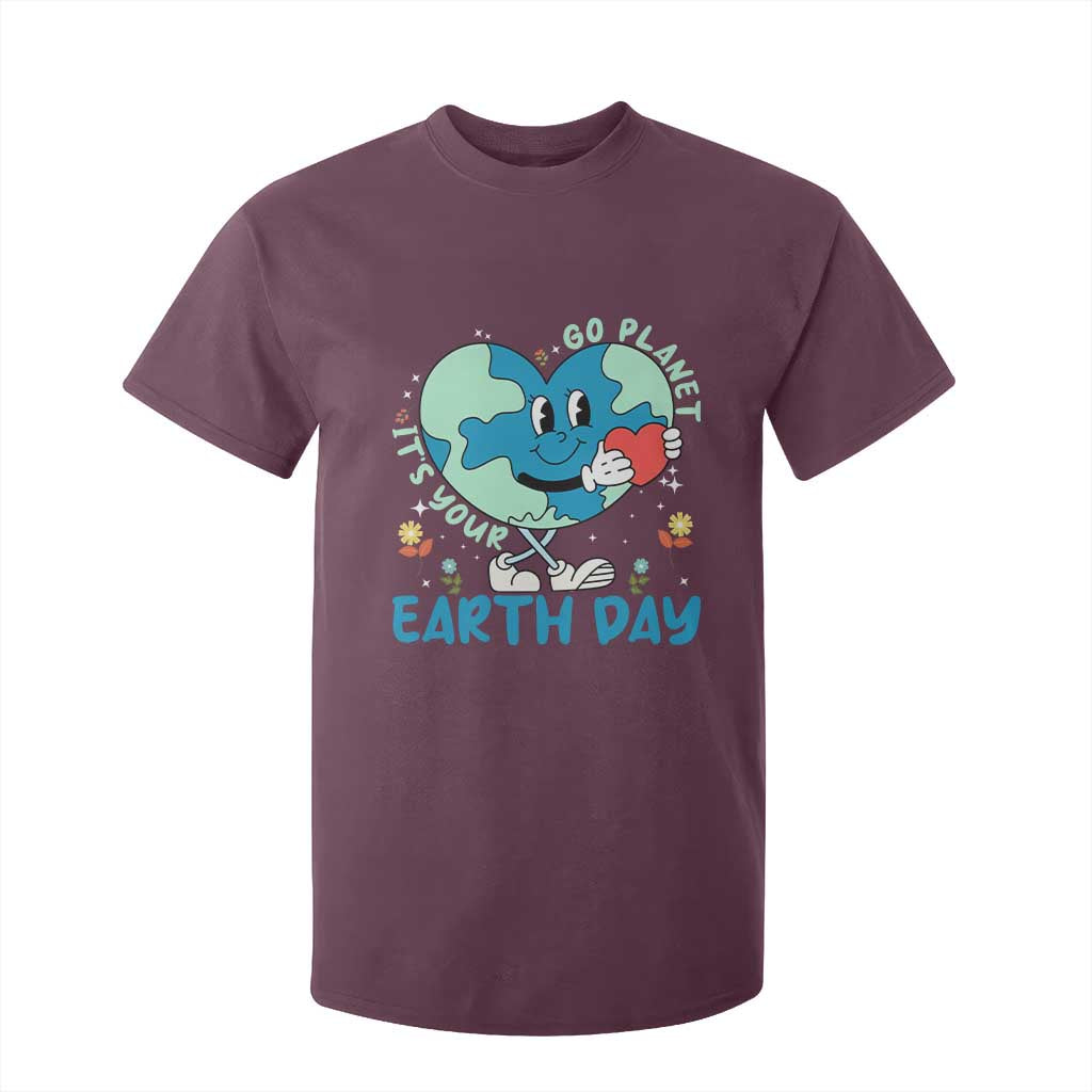 Go Planet It's Your Earth Day T Shirt For Kid Cute Nature Lover Heart Earth TS14 Maroon Print Your Wear