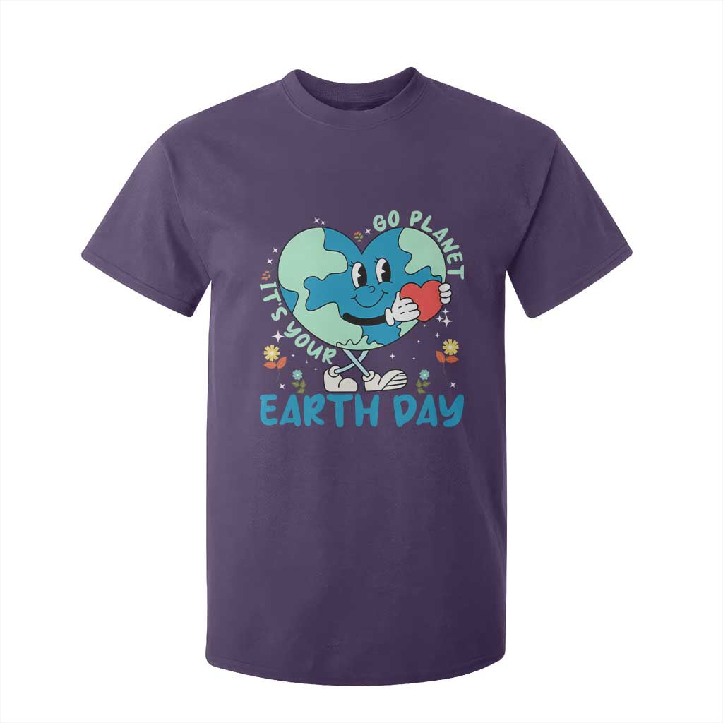Go Planet It's Your Earth Day T Shirt For Kid Cute Nature Lover Heart Earth TS14 Purple Print Your Wear
