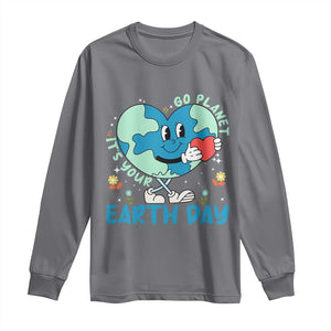 Go Planet It's Your Earth Day Long Sleeve Shirt Cute Nature Lover Heart Earth TS14 Charcoal Print Your Wear