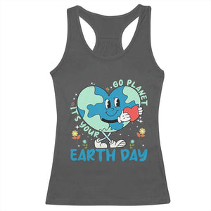 Go Planet It's Your Earth Day Racerback Tank Top Cute Nature Lover Heart Earth TS14 Dark Heather Print Your Wear