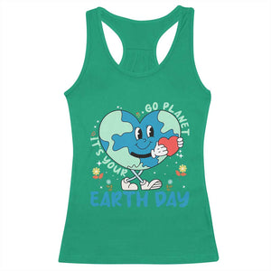 Go Planet It's Your Earth Day Racerback Tank Top Cute Nature Lover Heart Earth TS14 Irish Green Print Your Wear