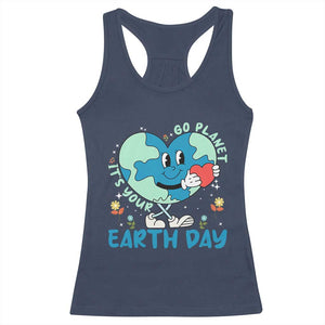 Go Planet It's Your Earth Day Racerback Tank Top Cute Nature Lover Heart Earth TS14 Navy Print Your Wear