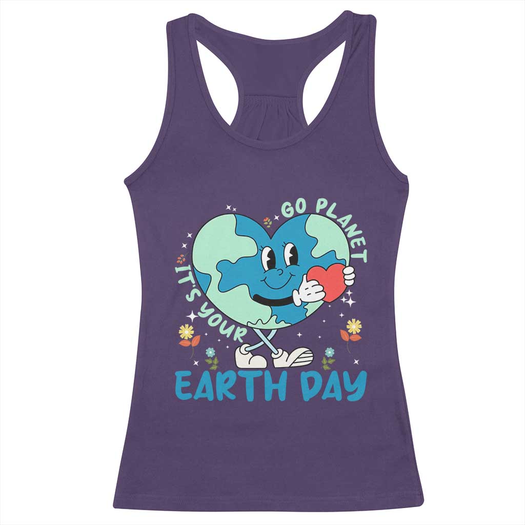 Go Planet It's Your Earth Day Racerback Tank Top Cute Nature Lover Heart Earth TS14 Purple Print Your Wear