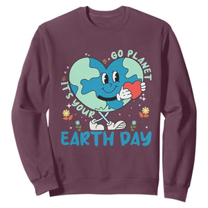 Go Planet It's Your Earth Day Sweatshirt Cute Nature Lover Heart Earth TS14 Maroon Print Your Wear