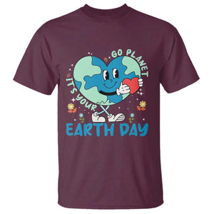 Go Planet It's Your Earth Day T Shirt Cute Nature Lover Heart Earth TS14 Maroon Print Your Wear
